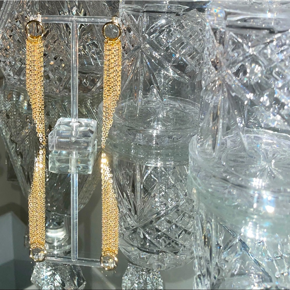 Flecs of Fringe- Gold, fringe, chain earrings.